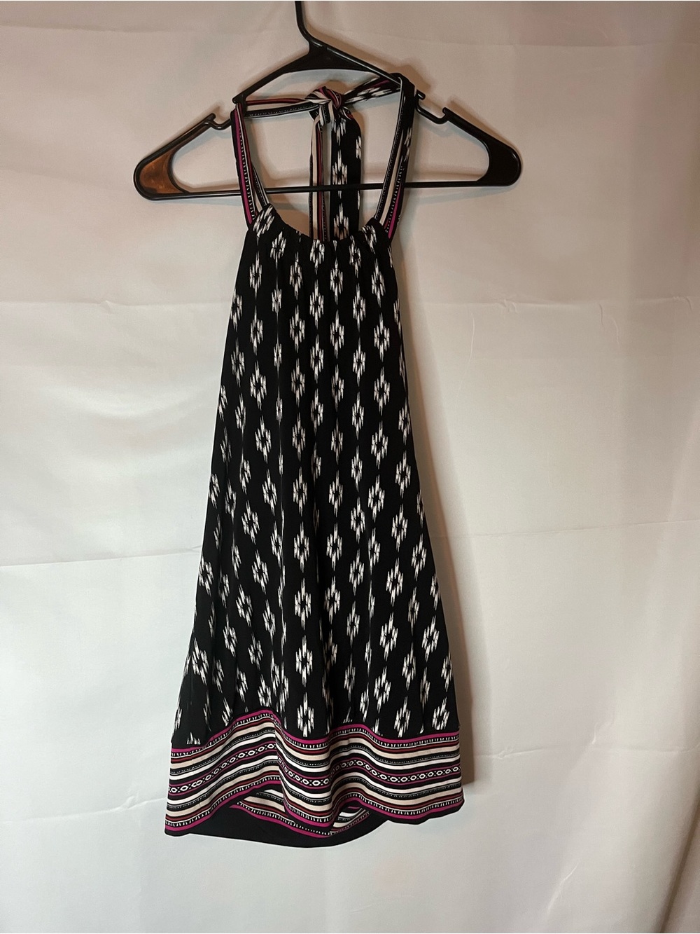White House Black Market Black and White Printed Halter Tank with Pink Trim